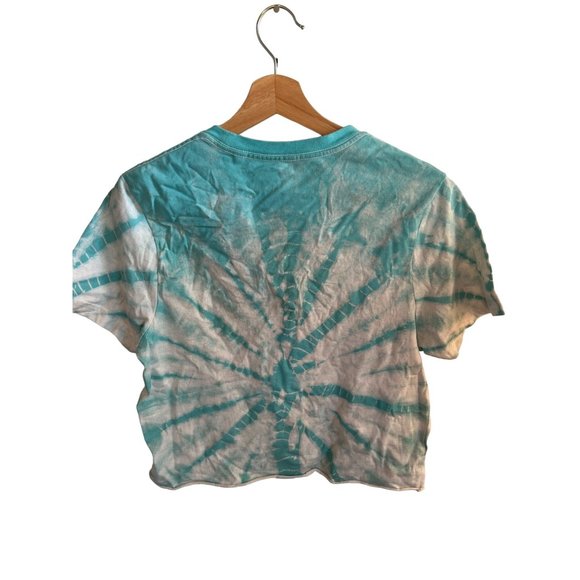 Guess Blue White Tie Dye Short Sleeve Tshirt Crop Top Women's Size XS Los Angele - Picture 4 of 4